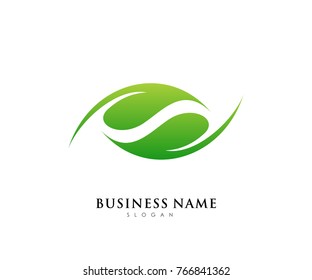 Green leaf ecology logo template, nature element vector icon for business company with green gradient color