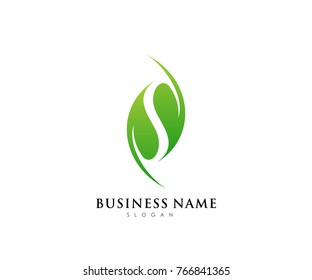 Green leaf ecology logo template, nature element vector icon for business company with green gradient color