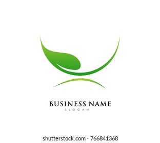 Green leaf ecology logo template, nature element vector icon for business company with green gradient color