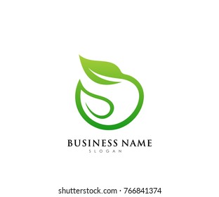 Green leaf ecology logo template, nature element vector icon for business company with green gradient color
