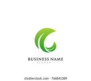 Green leaf ecology logo template, nature element vector icon for business company with green gradient color