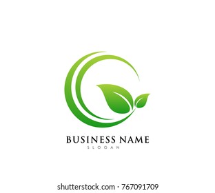 Green leaf ecology logo template, nature element vector icon for business company with green gradient color