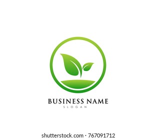 Green leaf ecology logo template, nature element vector icon for business company with green gradient color
