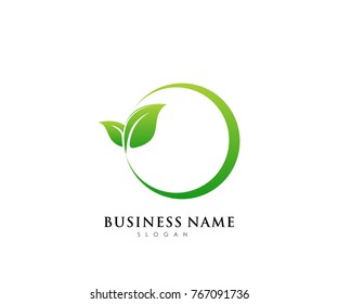 Green leaf ecology logo template, nature element vector icon for business company with green gradient color