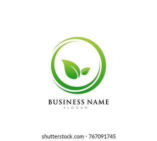 Green leaf ecology logo template, nature element vector icon for business company with green gradient color