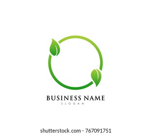 Green leaf ecology logo template, nature element vector icon for business company with green gradient color