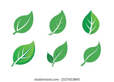 Icono de Vector de elemento de naturaleza de ecología de hoja verde con un diseño limpio y simple ideal para proyectos ecológicos. Esta ilustración versátil incluye arte lineal, silueta y variaciones de iconos de logotipos, 