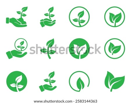 Green leaf ecology nature element vector icon set. Collection green leaf. Elements design for natural, eco, vegan, bio labels. Leaves icon on isolated background.