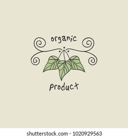Green leaf ecology nature elements with text Organic Product, vector illustration.