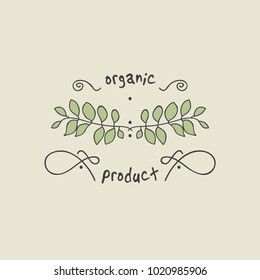 Green leaf ecology nature elements with text Organic Product, vector illustration.