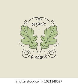 Green leaf ecology nature elements with text Organic Product, vector illustration.