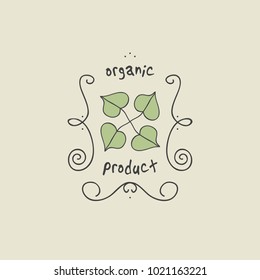 Green leaf ecology nature elements with text Organic Product, vector illustration.