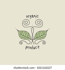 Green leaf ecology nature elements with text Organic Product, vector illustration.
