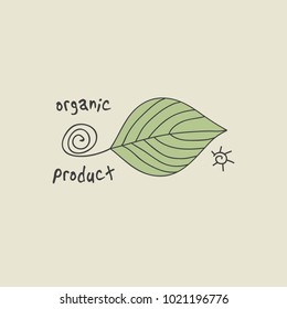 Green leaf ecology nature elements with text Organic Product, vector illustration.