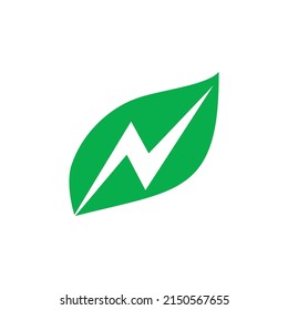 green leaf with electric bolt symbol vector illustration icon
