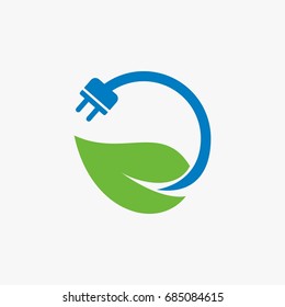 GREEN LEAF AND ELECTRIC ENERGY ICON LOGO DESIGN