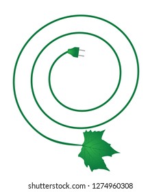Green leaf with electrical plug. vector