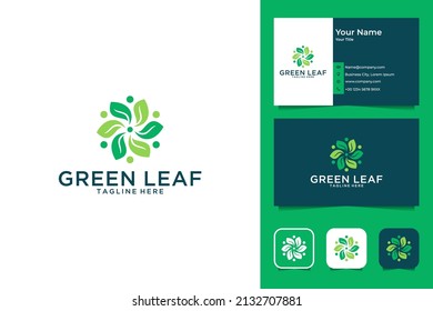 green leaf elegant logo design and business card