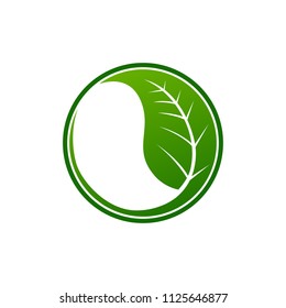 Green leaf emblem badge design logo. Natural health environment vector illustration