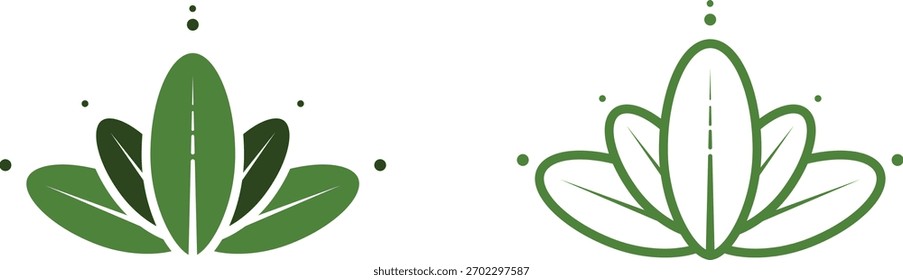 Green leaf emblem minimalist logo vector design - Stylized Lotus Fins For Eco Wellness And Nature Themes