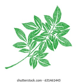 green leaf embroidery artwork design for clothing, isolated plant vector