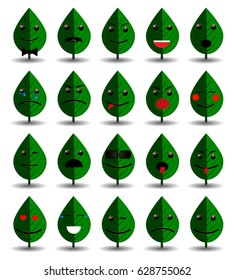 Green leaf emoji  set. vector illustration