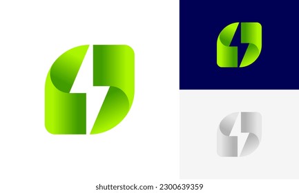 Green leaf energy logo design vector