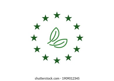 hoja verde y estrellas de la Unión Europea. Icono de ecología de vectores