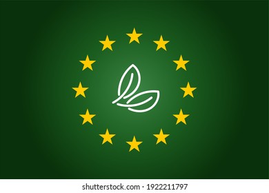 green leaf and Europe Union- EU flag background. Vector illustration