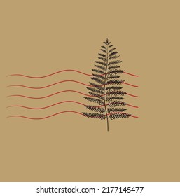green leaf of the fern.  writing brush paint. vector illustration.