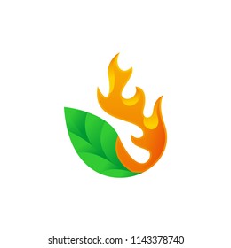 green leaf fire flame logo. nature energy symbol