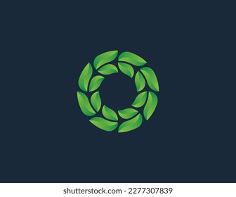 Green Leaf Flower Circle Round Logo Concept sign symbol icon Element Design. Health Care, Ecology, Herbal, Spa, Beauty salon, Boutique, Natural Products, Organic Logotype. Vector illustration template
