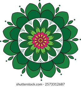 Green Leaf Flower Mandala Design Vector