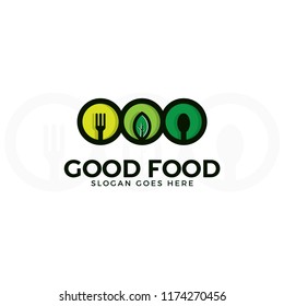 Green leaf with food icon logo vector. flat style design isolated on white background