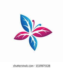 Green leaf formed butterfly logo