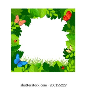 green leaf frame with butterflies