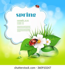 Green leaf frame illustration with flowers, Spring frame, green