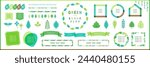 Green and Leaf Frame Illustration Set with Text frames, Borders and Other Decorations.(Text translation: "Decoration ideas") Open path available.  Editable.