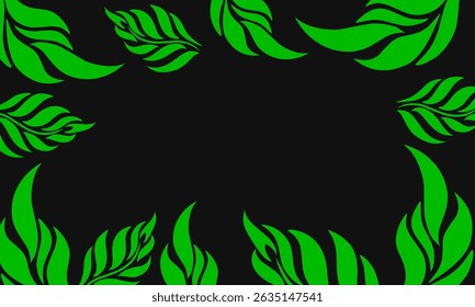 Marco verde de la hoja en el diseño decorativo de la frontera de la Naturaleza del fondo negro