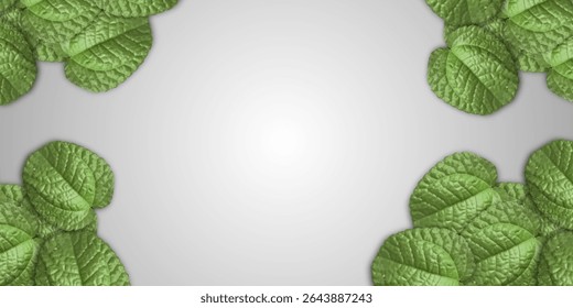 Green Leaf Frame on Light Gray Background – Nature Border Template


