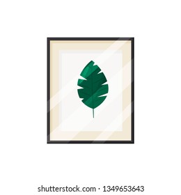 Green leaf in frame on white background.