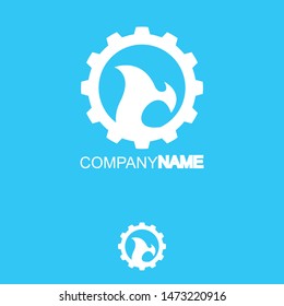 Green leaf with gear cogs. Vector logo design template. Abstract concept for ecology theme, green eco energy, technology and industry.