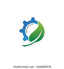 Green leaf  Gear Icon Logo Design Element