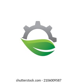 Green leaf  Gear Icon Logo Design Element