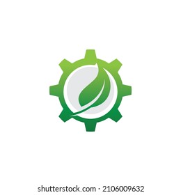 Green leaf  Gear Icon Logo Design Element