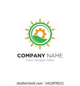 green leaf with gear  logo design.environment industrial symbol