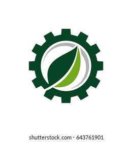 Green Leaf and Gear Logo Template Illustration Design. Vector EPS 10.