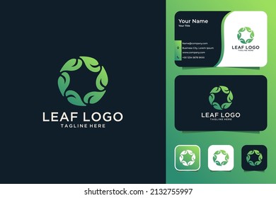 green leaf geometry circle logo design and business card