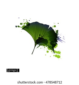 Green leaf of ginkgo with blots. Made for logo design element