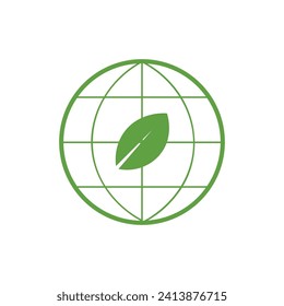 Hoja verde con globo sobre fondo blanco